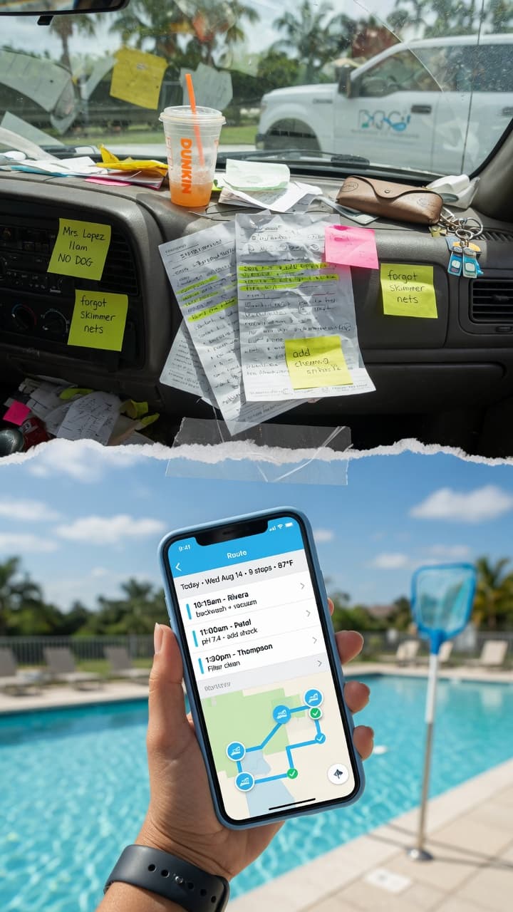 Before: sticky notes on the dash. After: clean route list on the phone.